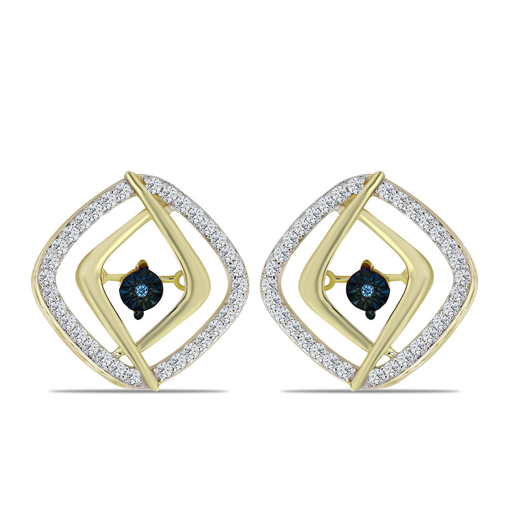 Cercei din Argint 925 Placat cu Aur ( 4.95 grame ) cu Diamant Albastru Dansator și Topaz Alb 0.59 Carate 1 