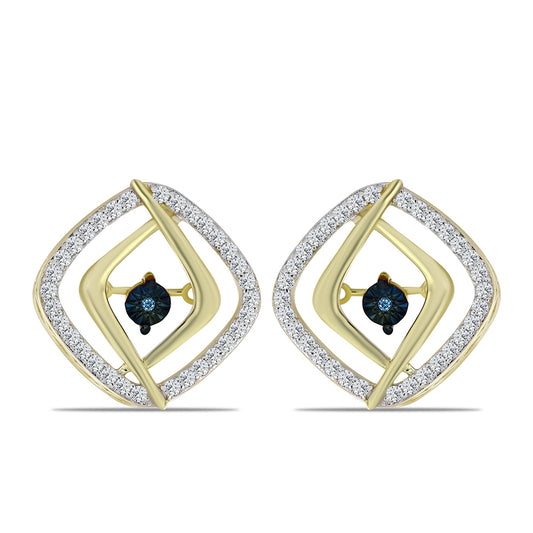 Cercei din Argint 925 Placat cu Aur ( 4.95 grame ) cu Diamant Albastru Dansator și Topaz Alb 0.59 Carate