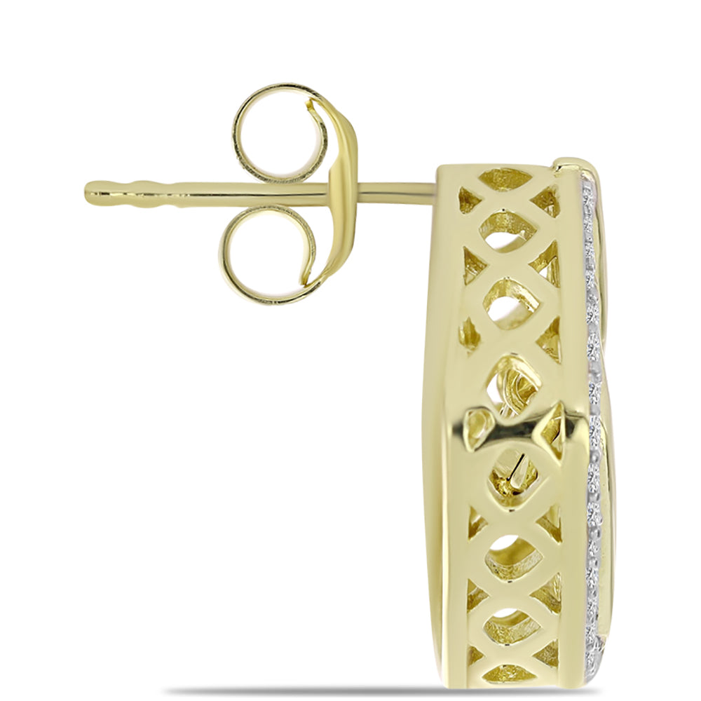 Cercei din Argint 925 Placat cu Aur ( 4.95 grame ) cu Diamant Albastru Dansator și Topaz Alb 0.59 Carate 2 