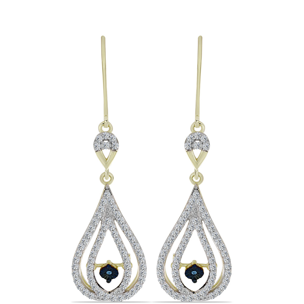 Cercei din Argint 925 Placat cu Aur ( 4.19 grame ) cu Diamant Albastru Dansator și Topaz Alb 1.17 Carate 3 