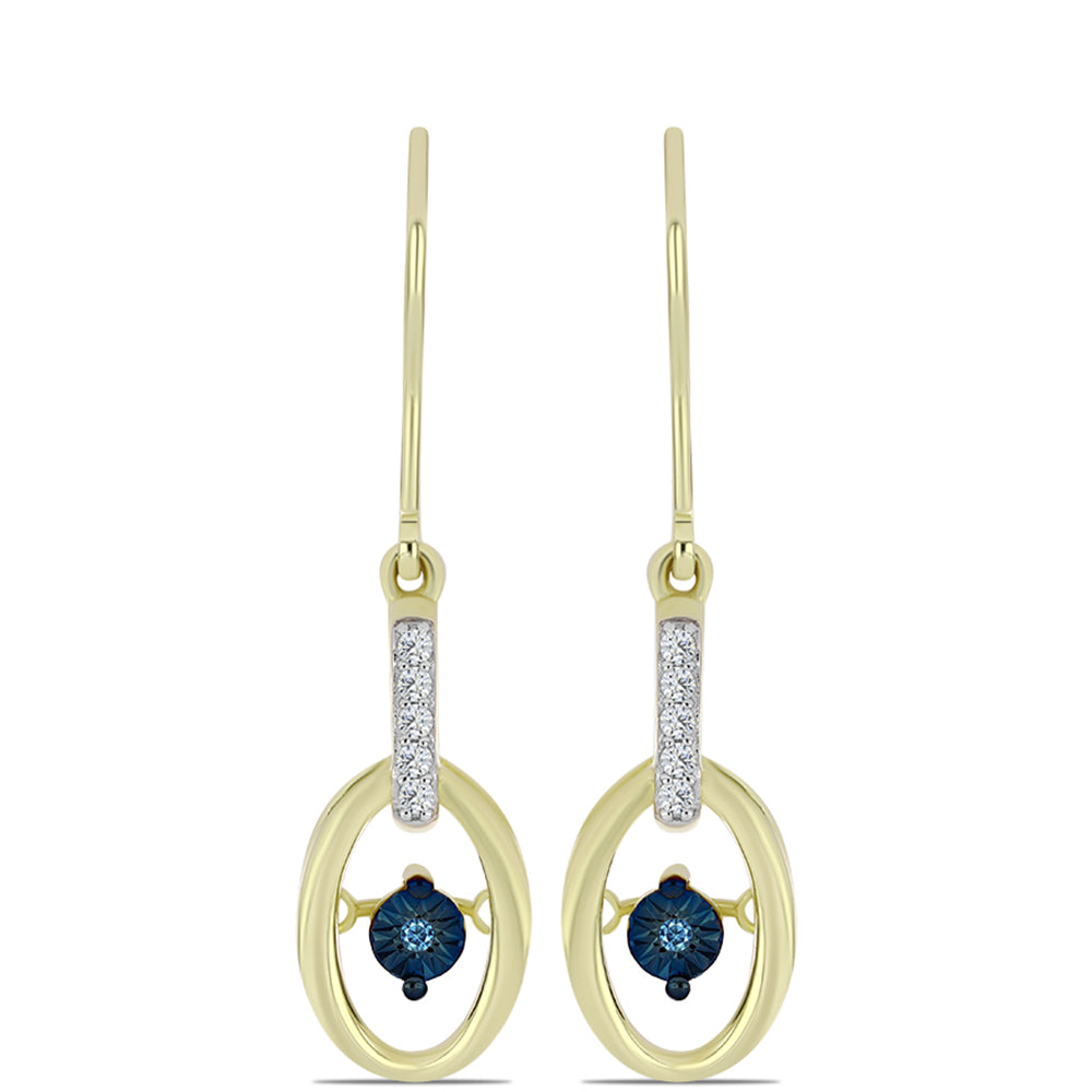 Cercei din Argint 925 Placat cu Aur ( 2.67 grame ) cu Diamant Albastru Dansator și Topaz Alb 0.11 Carate