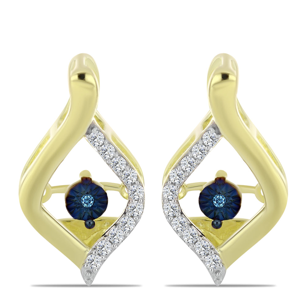 Cercei din Argint 925 Placat cu Aur ( 4.68 grame ) cu Diamant Albastru Dansator și Topaz Alb 0.19 Carate 1 