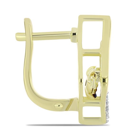 Cercei din Argint 925 Placat cu Aur ( 4.68 grame ) cu Diamant Albastru Dansator și Topaz Alb 0.19 Carate