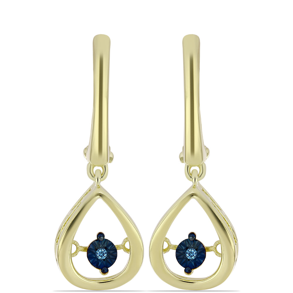Cercei din Argint 925 Placat cu Aur ( 4.41 grame ) cu Diamant Albastru Dansator 0.01 Carate 3 