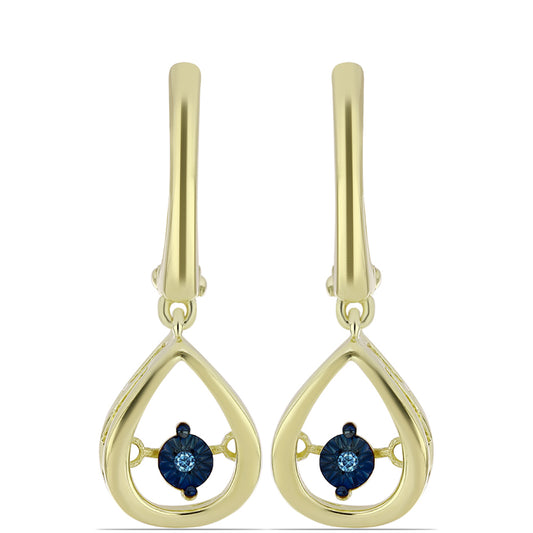 Cercei din Argint 925 Placat cu Aur ( 4.41 grame ) cu Diamant Albastru Dansator 0.01 Carate