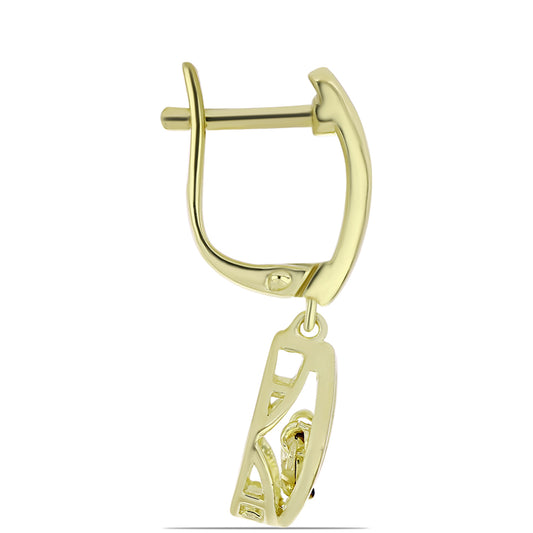 Cercei din Argint 925 Placat cu Aur ( 4.41 grame ) cu Diamant Albastru Dansator 0.01 Carate