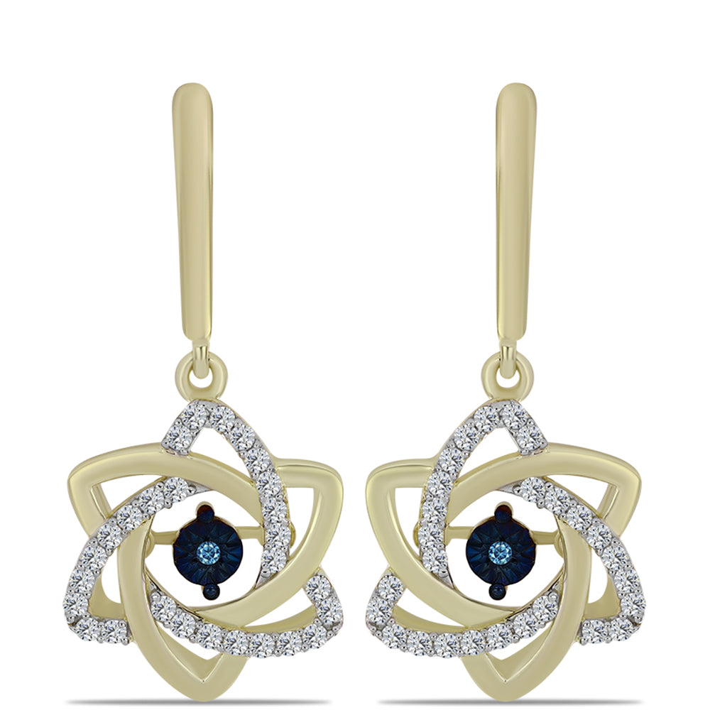 Cercei din Argint 925 Placat cu Aur ( 4.83 grame ) cu Diamant Albastru Dansator și Topaz Alb 0.5 Carate 3 