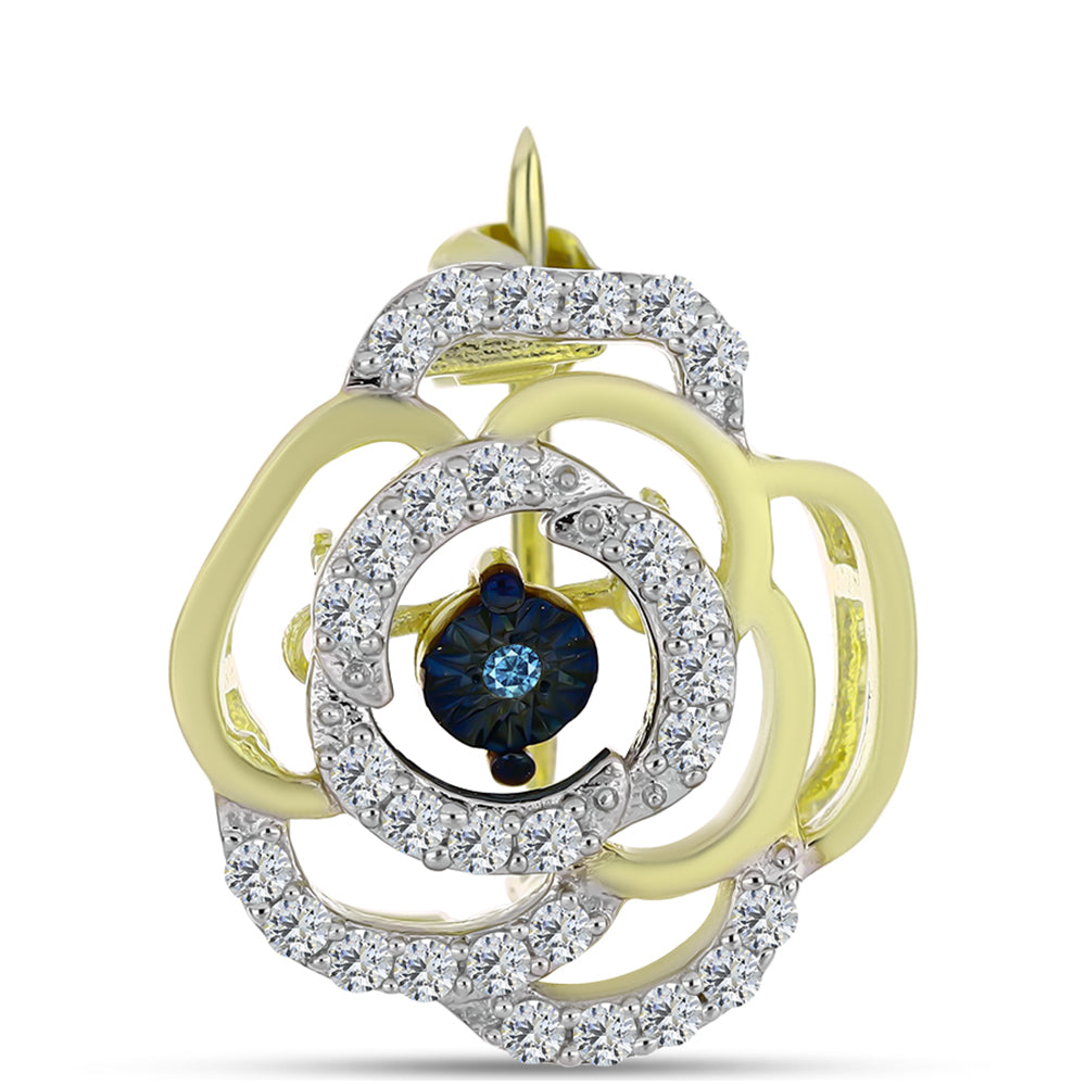 Broşă din Argint 925 Placat cu Aur ( 1.71 grame ) cu Diamant Albastru Dansator și Topaz Alb 0.27 Carate