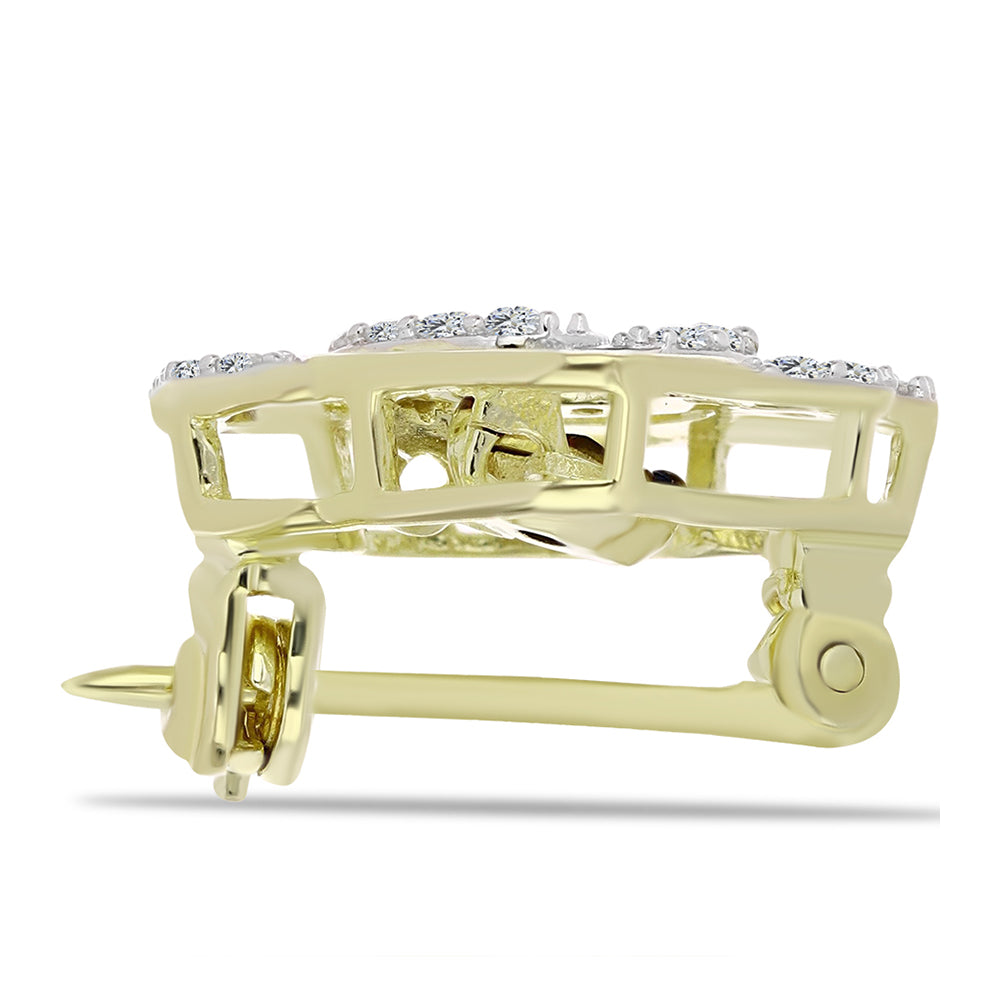Broşă din Argint 925 Placat cu Aur ( 1.71 grame ) cu Diamant Albastru Dansator și Topaz Alb 0.27 Carate