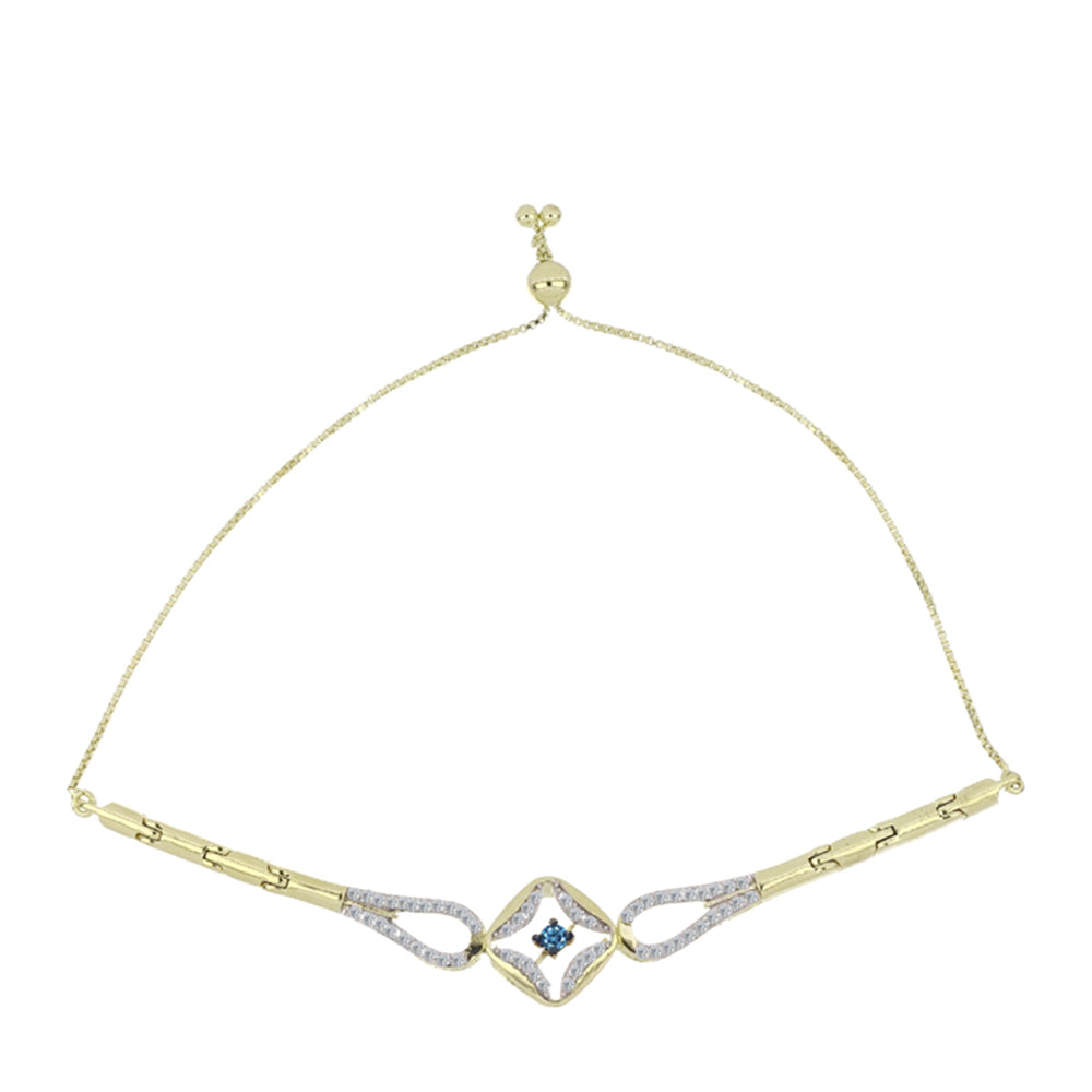 Brățară din Argint 925 Placat cu Aur ( 10.98 grame ) cu Diamant Albastru Dansator și Topaz Alb 0.55 Carate 1 