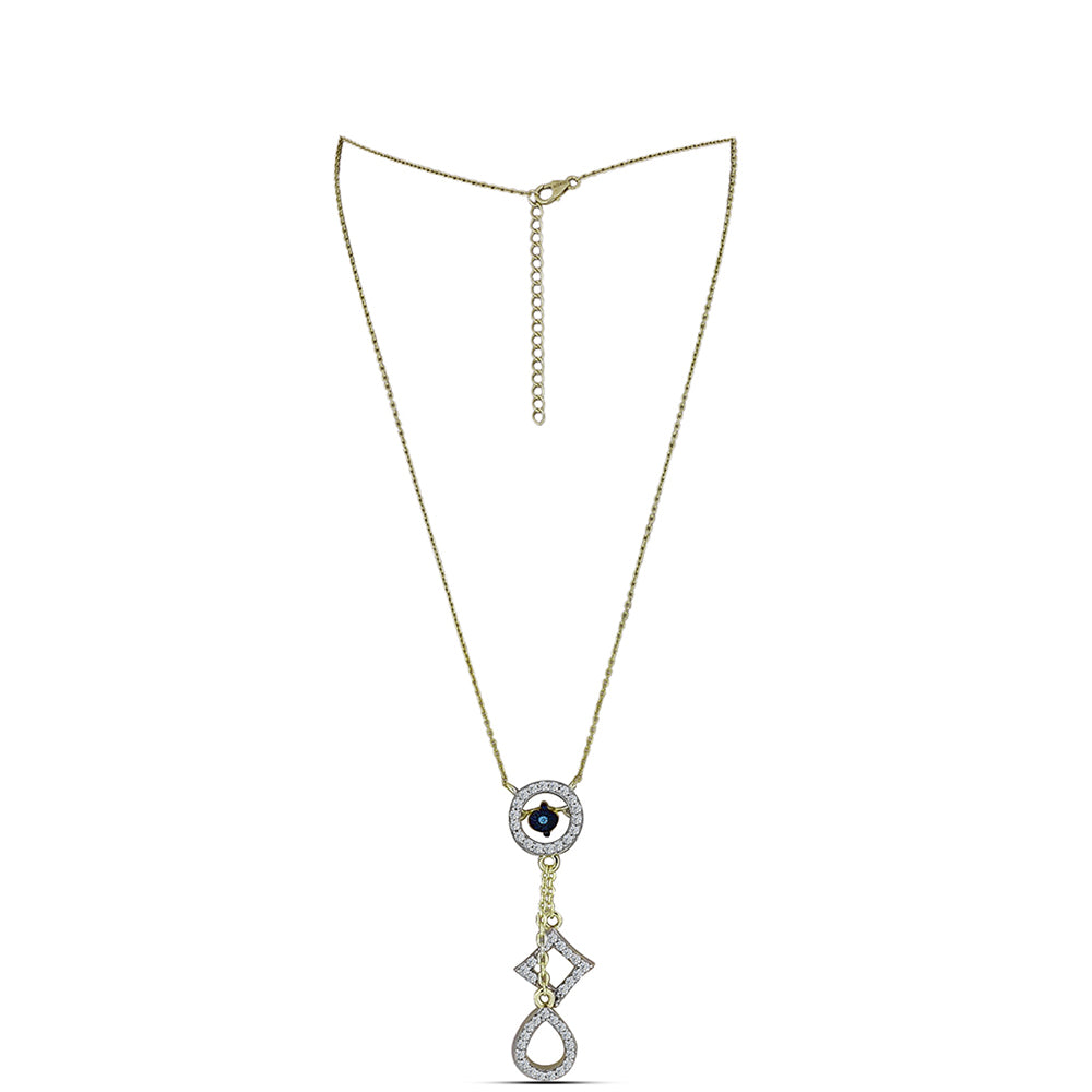 Colier din Argint 925 Placat cu Aur ( 4.17 grame ) cu Diamant Albastru Dansator și Topaz Alb 0.38 Carate 1 