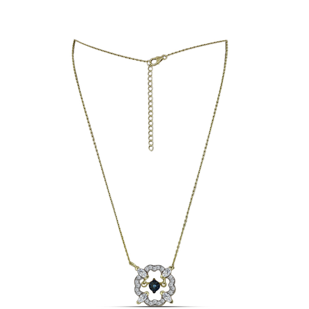 Colier din Argint 925 Placat cu Aur ( 3.78 grame ) cu Diamant Albastru Dansator și Topaz Alb 0.5 Carate