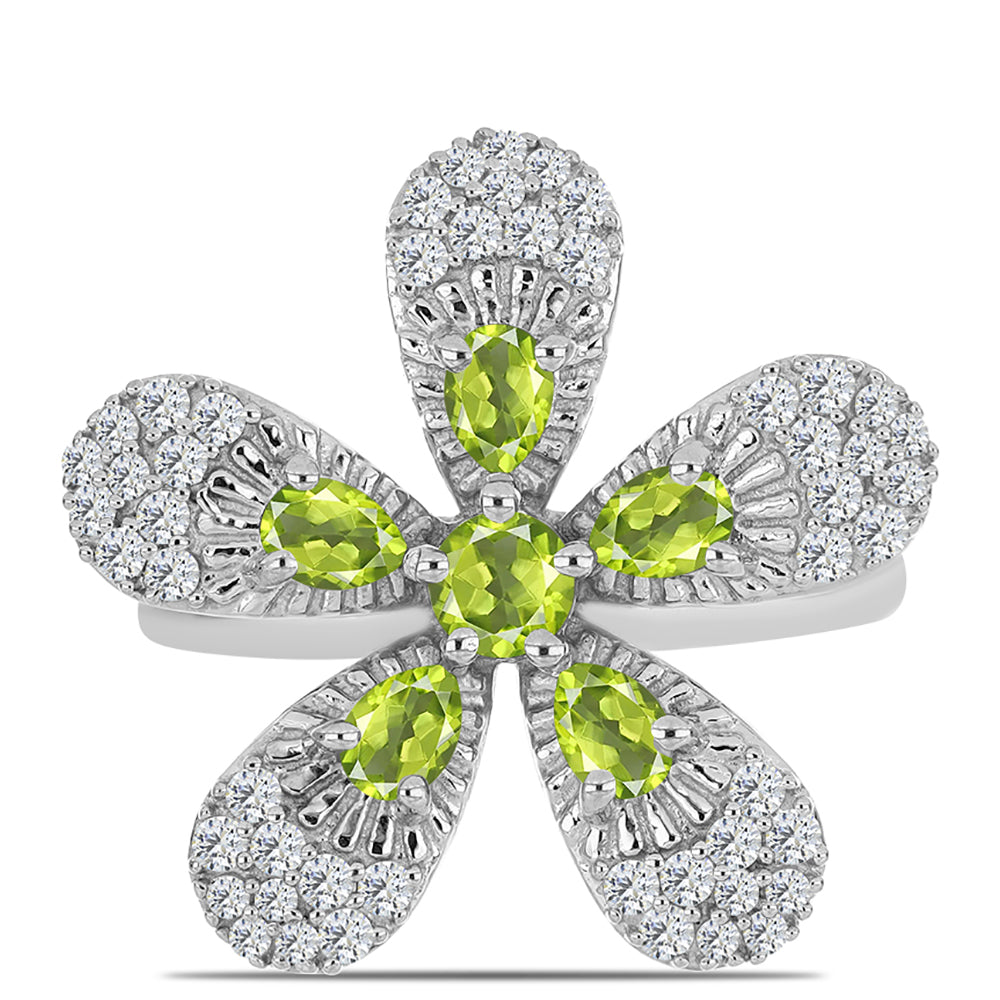 Inel din Argint 925 ( 6.22 grame ) cu Peridot Changbai și Topaz Alb 1.88 Carate 1 