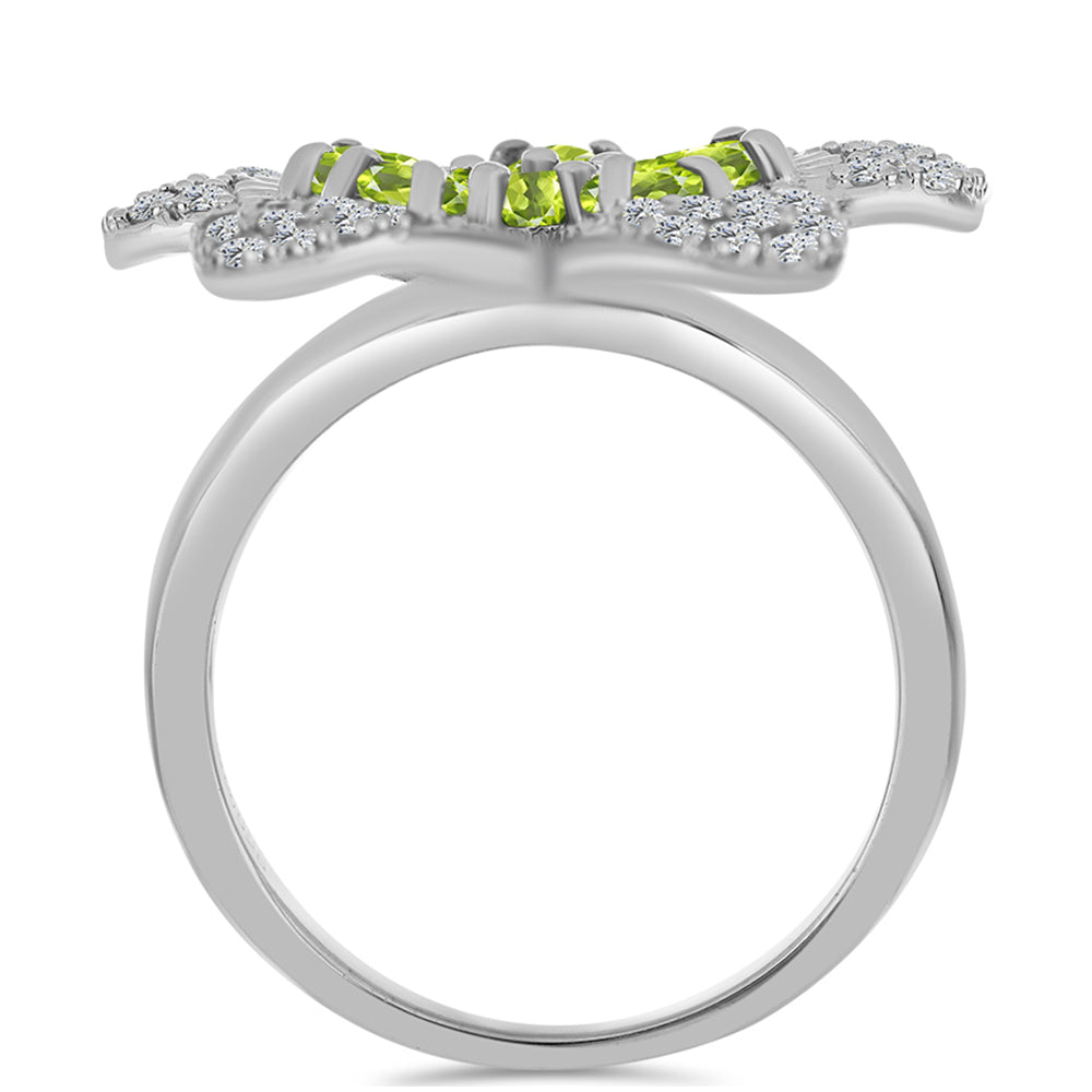 Inel din Argint 925 ( 6.22 grame ) cu Peridot Changbai și Topaz Alb 1.88 Carate