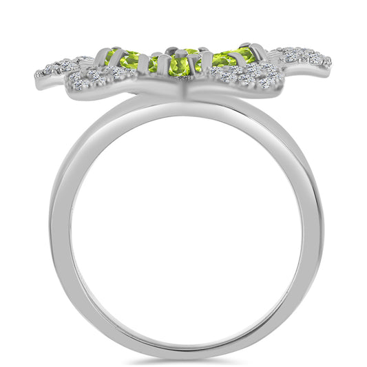 Inel din Argint 925 ( 6.22 grame ) cu Peridot Changbai și Topaz Alb 1.88 Carate
