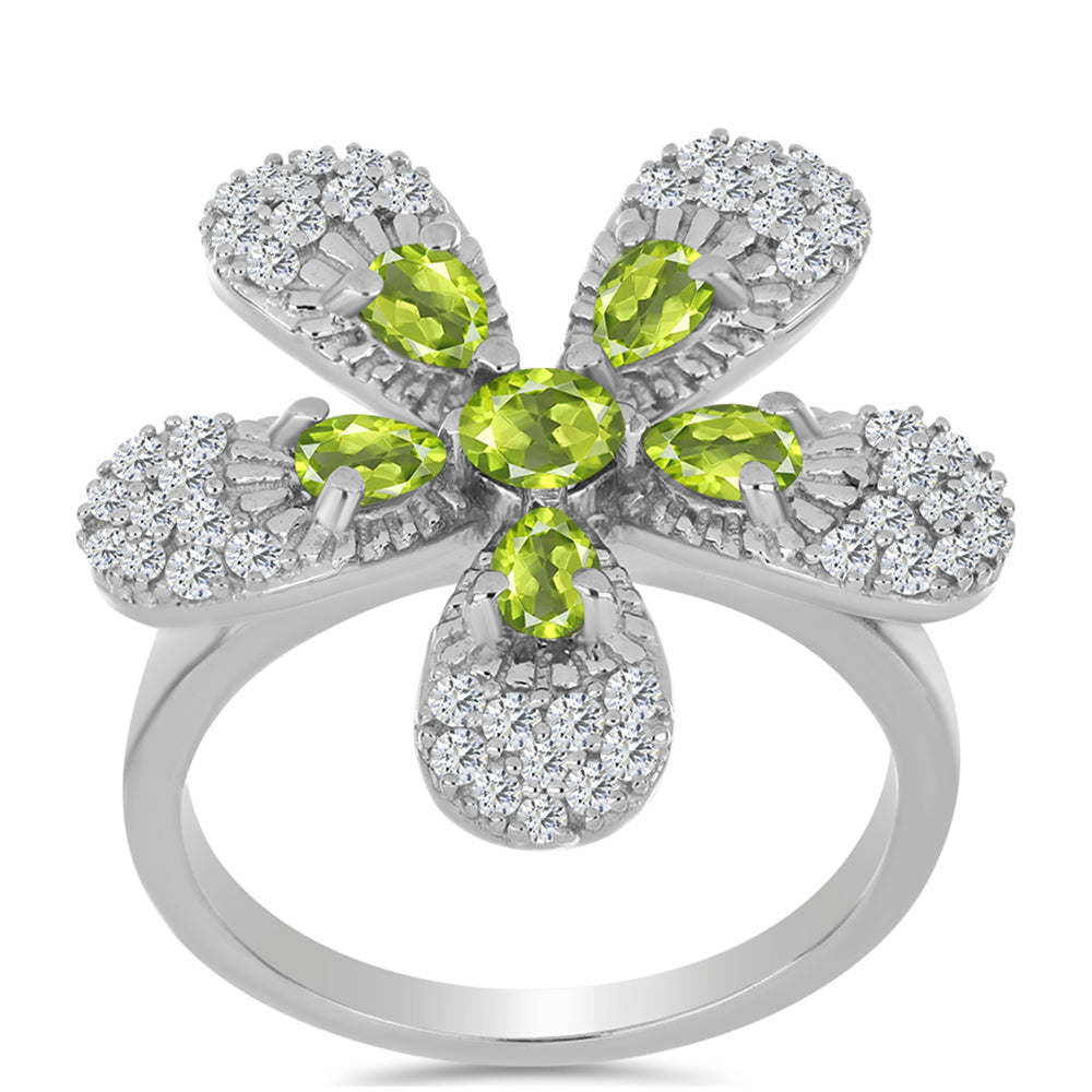 Inel din Argint 925 ( 6.22 grame ) cu Peridot Changbai și Topaz Alb 1.88 Carate