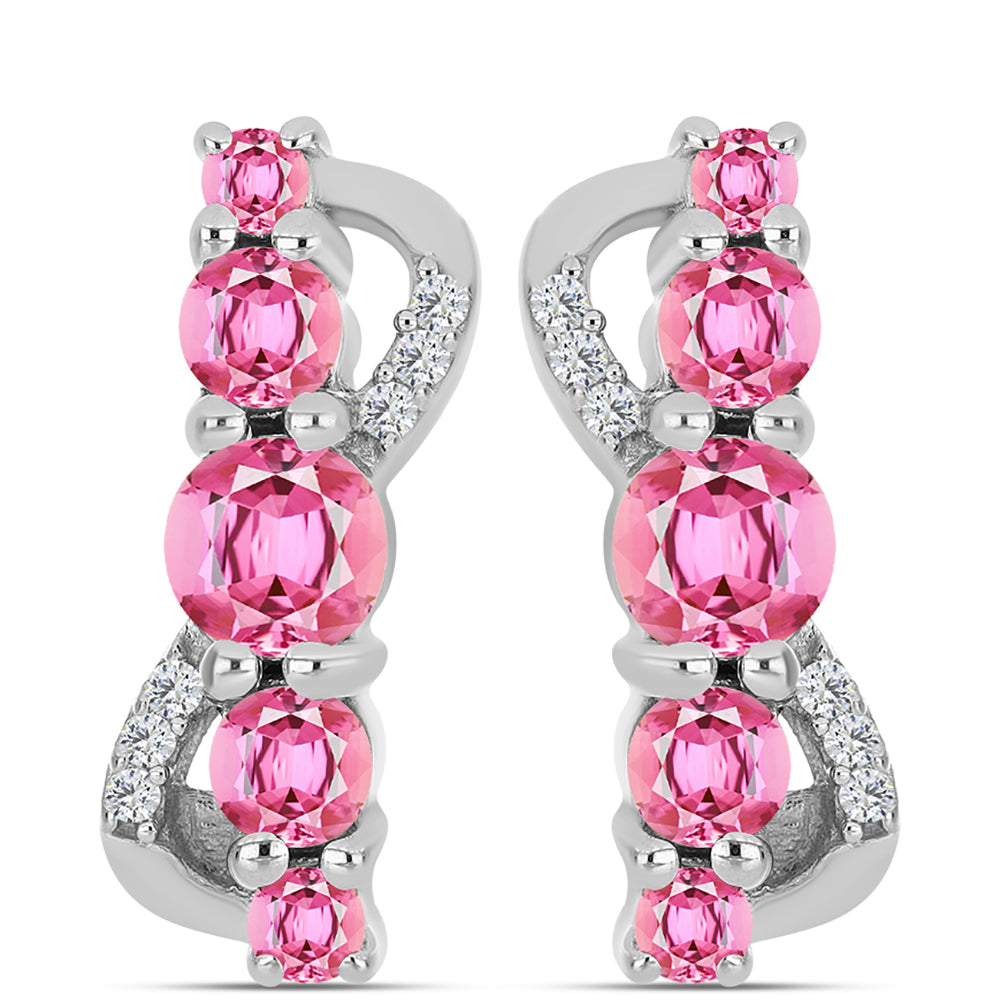 Cercei din Argint 925 ( 3.18 grame ) cu Turmalină Roz Pelmadulla și Topaz Alb 1.31 Carate 1 