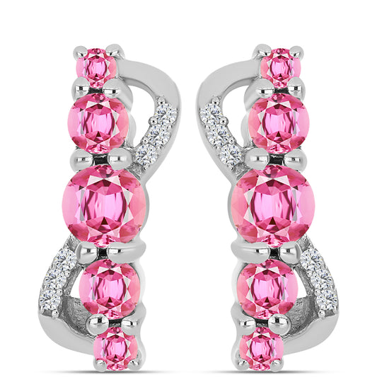 Cercei din Argint 925 ( 3.18 grame ) cu Turmalină Roz Pelmadulla și Topaz Alb 1.31 Carate