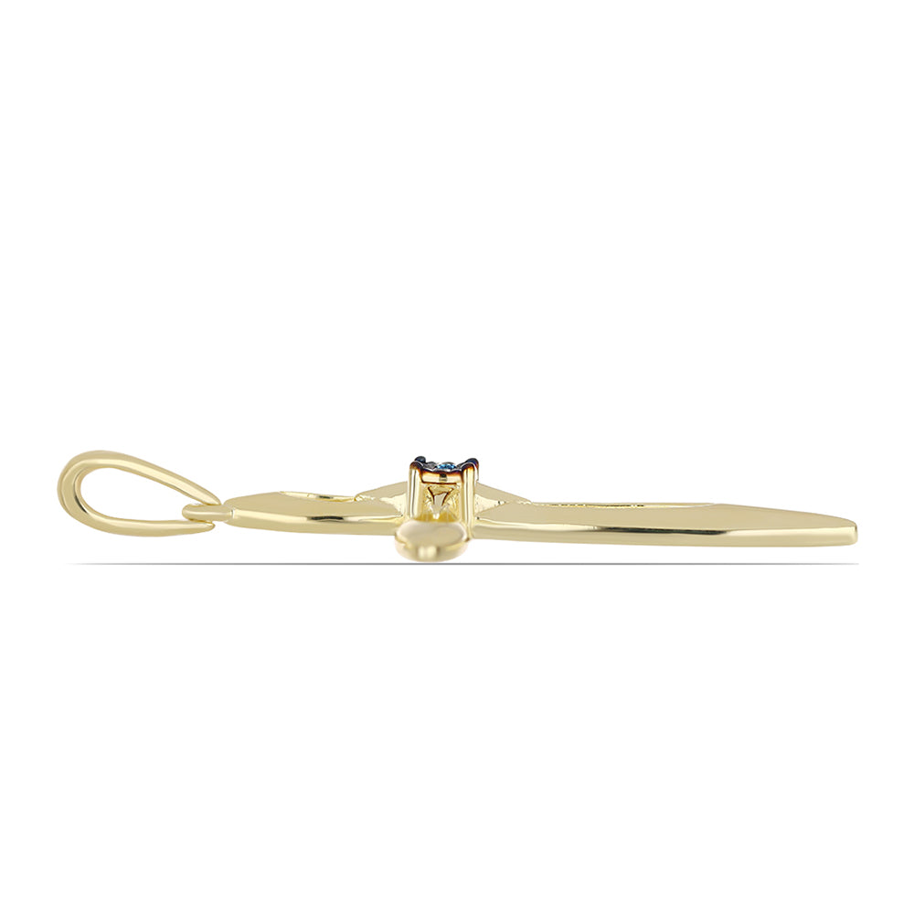 Cruce Pandantiv din Argint 925 Placat cu Aur ( 2.24 grame ) cu Diamant Albastru Dansator 0.01 Carate