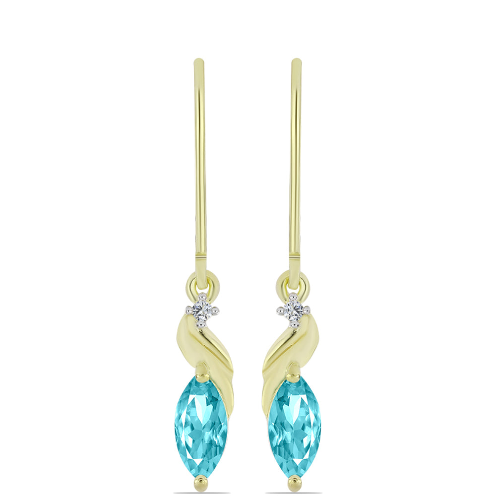 Cercei din Argint 925 Placat cu Aur ( 1.89 grame ) cu Cuarț Paraiba și Topaz Alb 0.89 Carate 3 