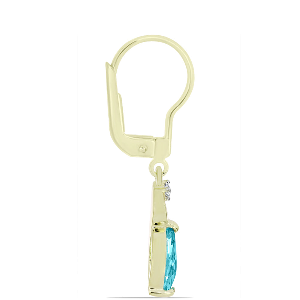 Cercei din Argint 925 Placat cu Aur ( 1.89 grame ) cu Cuarț Paraiba și Topaz Alb 0.89 Carate 2 