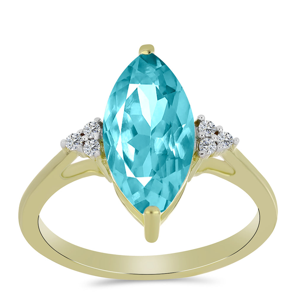 Inel din Argint 925 Placat cu Aur ( 2.03 grame ) cu Cuarț Paraiba și Topaz Alb 2.47 Carate 3 