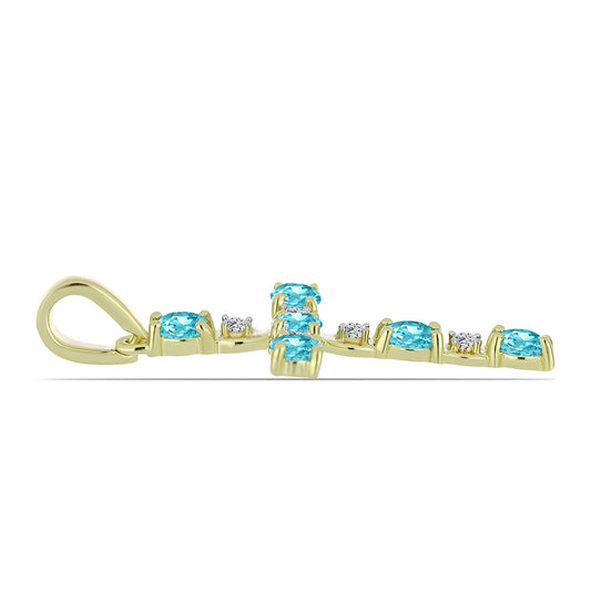 Cruce Pandantiv din Argint 925 Placat cu Aur ( 1.42 grame ) cu Cuarț Paraiba și Topaz Alb 0.89 Carate