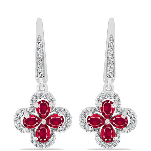 Cercei din Argint 925 ( 4.18 grame ) cu Rubin Malagasy și Topaz Alb 2.12 Carate