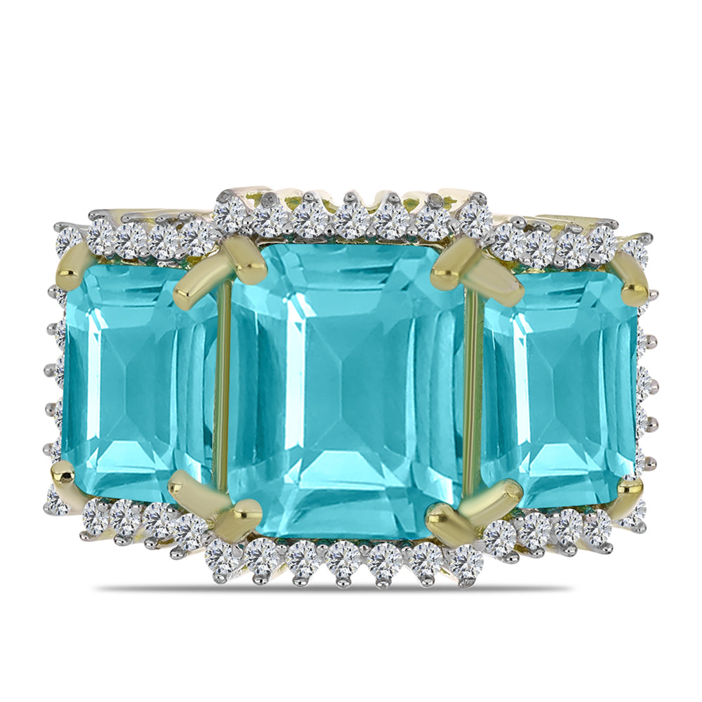 Inel din Argint 925 Placat cu Aur ( 3.88 grame ) cu Cuarț Paraiba și Topaz Alb 5.86 Carate 5 