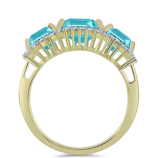 Inel din Argint 925 Placat cu Aur ( 3.88 grame ) cu Cuarț Paraiba și Topaz Alb 5.86 Carate