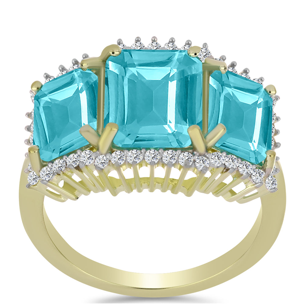 Inel din Argint 925 Placat cu Aur ( 3.88 grame ) cu Cuarț Paraiba și Topaz Alb 5.86 Carate 7 