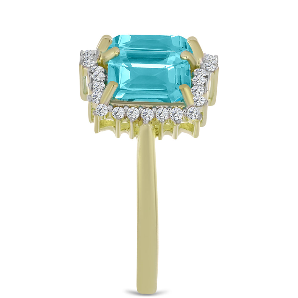 Inel din Argint 925 Placat cu Aur ( 3.88 grame ) cu Cuarț Paraiba și Topaz Alb 5.86 Carate 4 