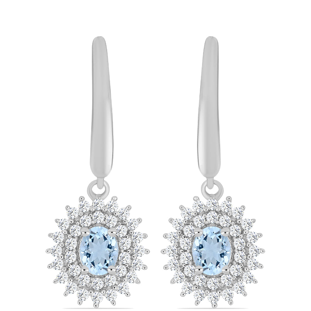 Cercei din Argint 925 ( 3.35 grame ) cu Acvamarin Embu County și Topaz Alb 1.21 Carate 1 