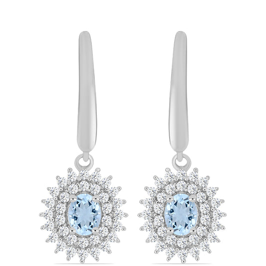 Cercei din Argint 925 ( 3.35 grame ) cu Acvamarin Embu County și Topaz Alb 1.21 Carate