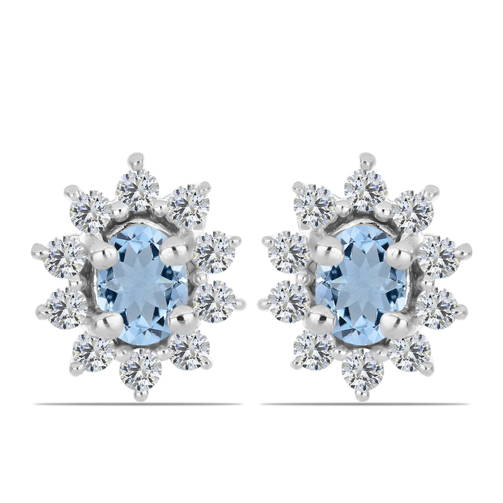 Cercei din Argint 925 ( 1.1 grame ) cu Acvamarin Embu County și Topaz Alb 0.53 Carate 1 