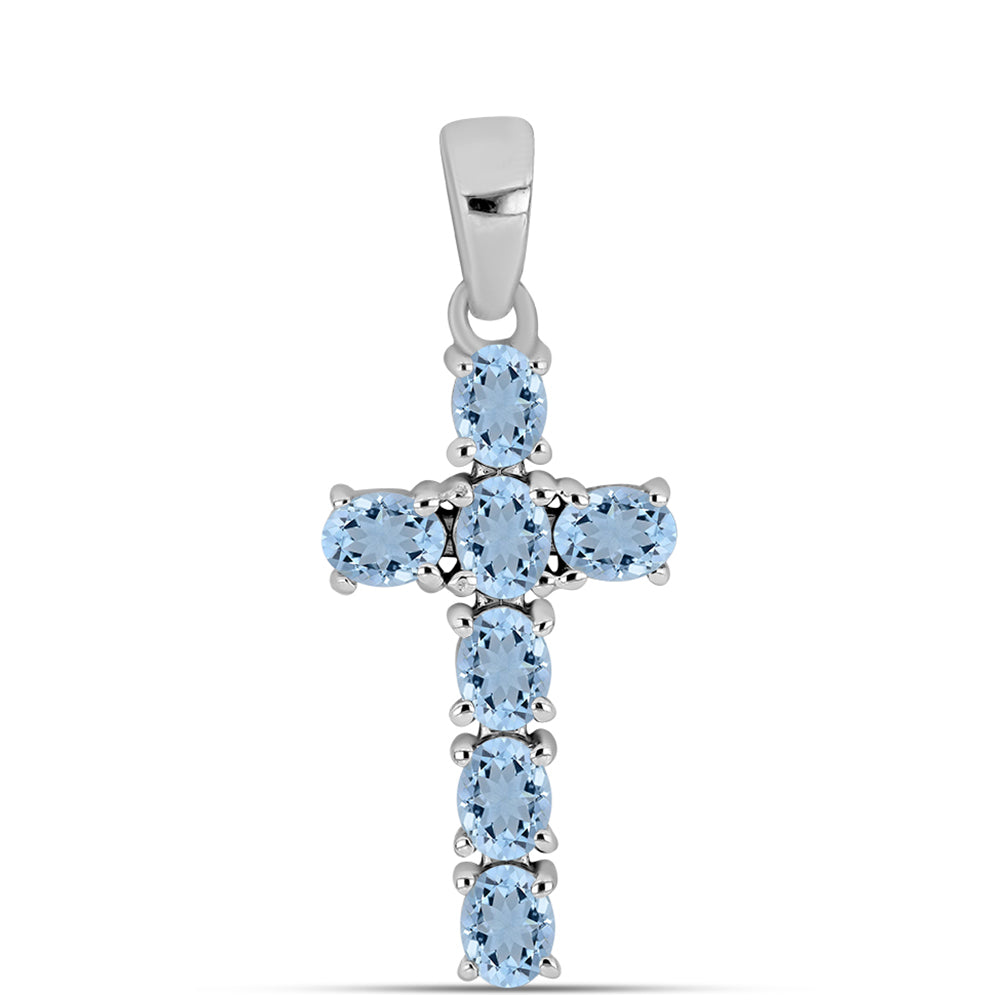 Cruce Colier din Argint 925 ( 4 grame ) cu Acvamarin Embu County 1.05 Carate 1 
