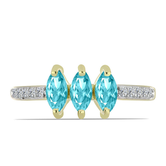 Inel din Argint 925 Placat cu Aur ( 2.05 grame ) cu Cuarț Paraiba și Topaz Alb 0.71 Carate