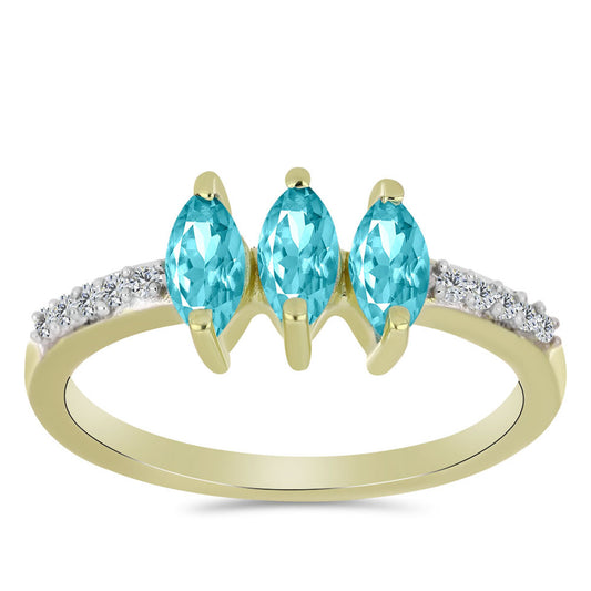 Inel din Argint 925 Placat cu Aur ( 2.05 grame ) cu Cuarț Paraiba și Topaz Alb 0.71 Carate