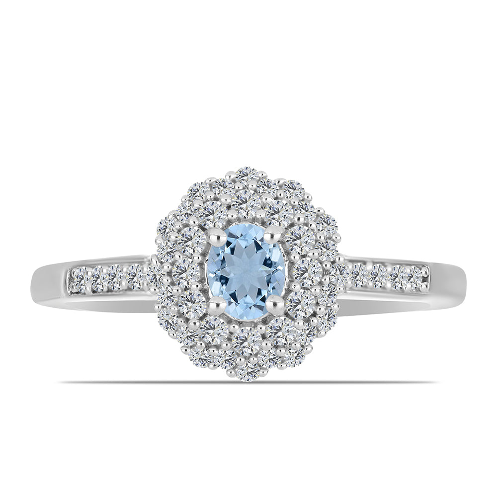 Inel din Argint 925 ( 2.57 grame ) cu Acvamarin Embu County și Topaz Alb 0.75 Carate