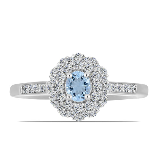 Inel din Argint 925 ( 2.57 grame ) cu Acvamarin Embu County și Topaz Alb 0.75 Carate