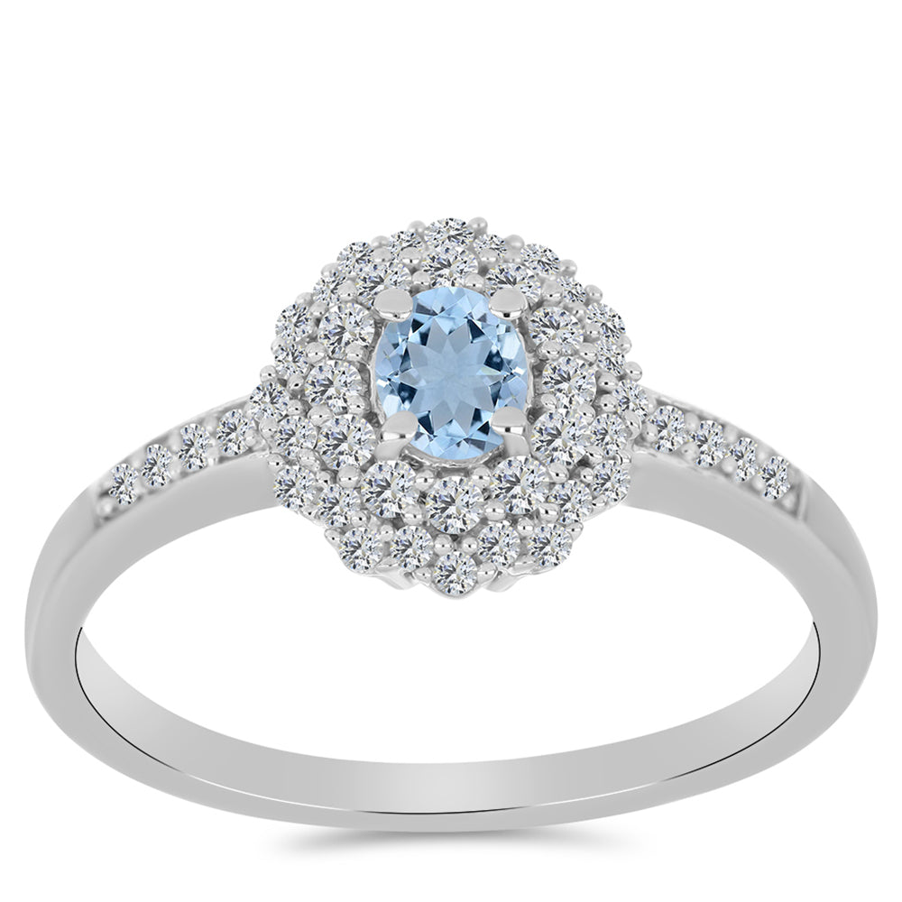 Inel din Argint 925 ( 2.57 grame ) cu Acvamarin Embu County și Topaz Alb 0.75 Carate