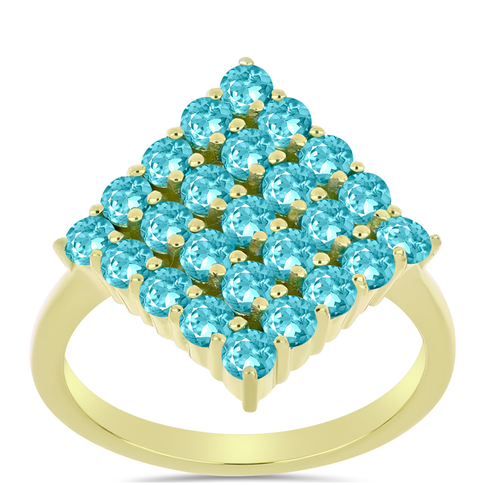 Inel din Argint 925 Placat cu Aur ( 3 grame ) cu Cuarț Paraiba 1.54 Carate 1 