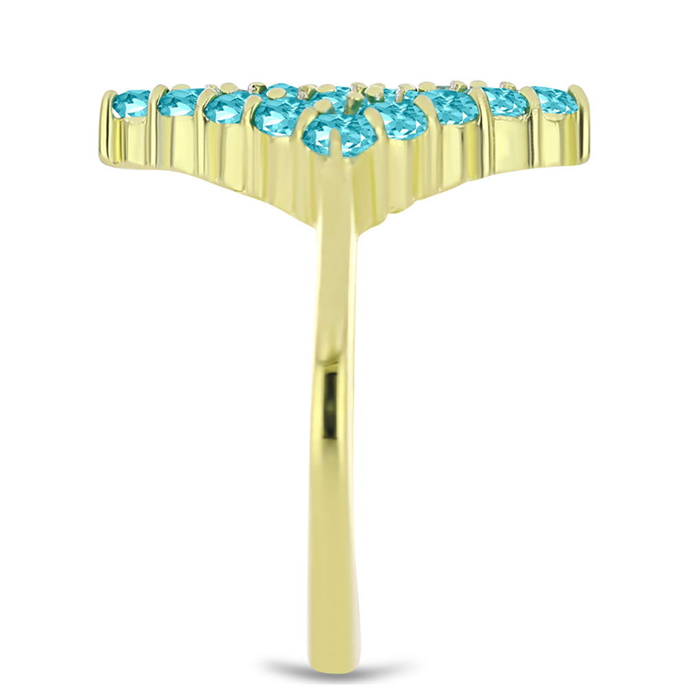 Inel din Argint 925 Placat cu Aur ( 3 grame ) cu Cuarț Paraiba 1.54 Carate 4 
