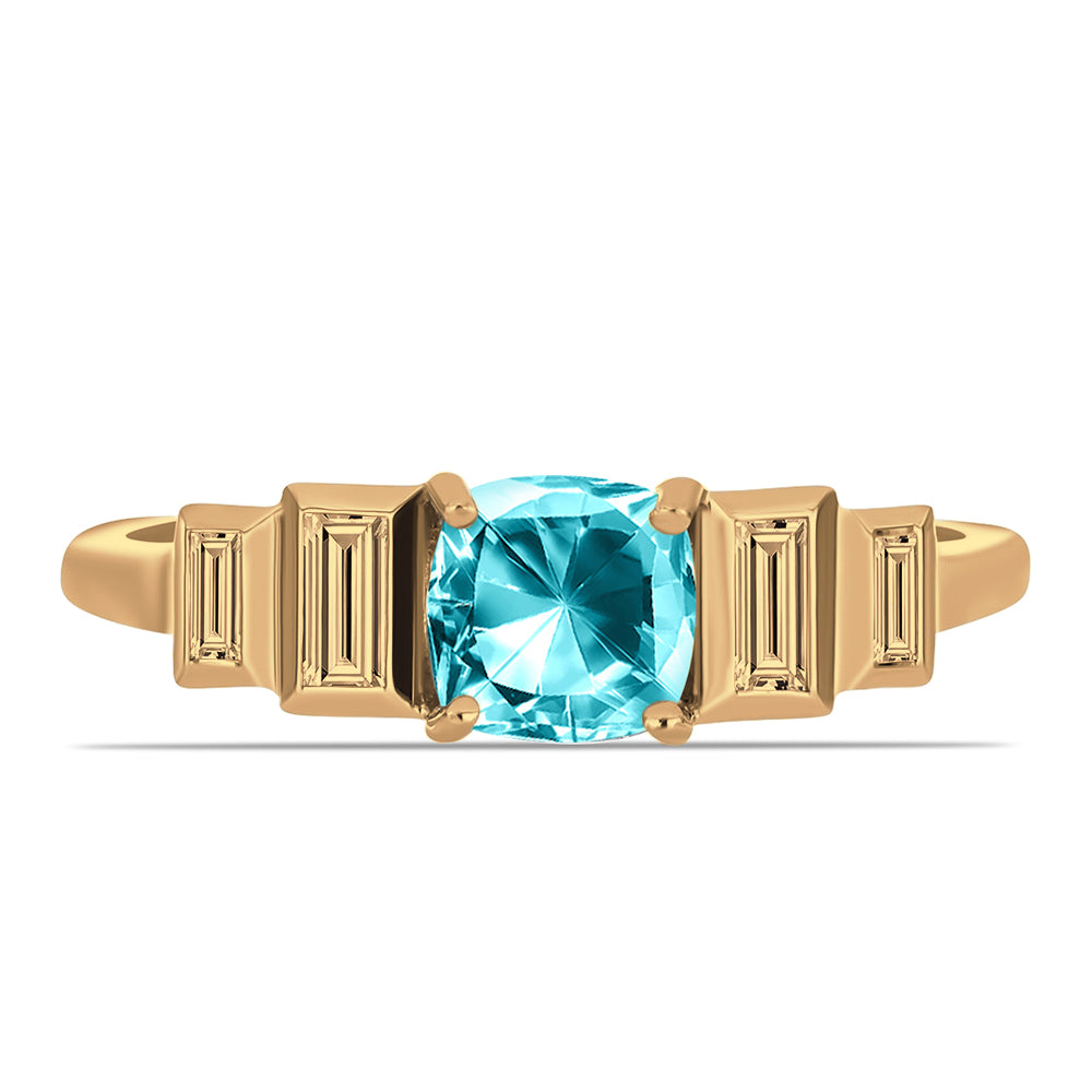 Inel din Argint 925 Placat cu Aur ( 2.11 grame ) cu Cuarț Paraiba și Zircon Alb 1.35 Carate 2 