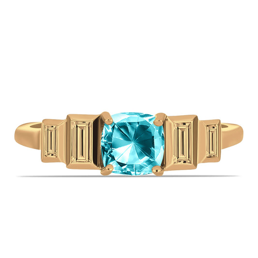 Inel din Argint 925 Placat cu Aur ( 2.11 grame ) cu Cuarț Paraiba și Zircon Alb 1.35 Carate