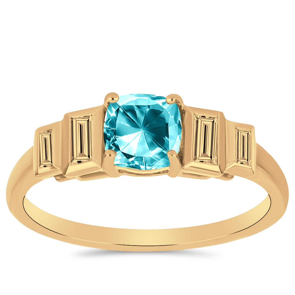Inel din Argint 925 Placat cu Aur ( 2.11 grame ) cu Cuarț Paraiba și Zircon Alb 1.35 Carate 1 