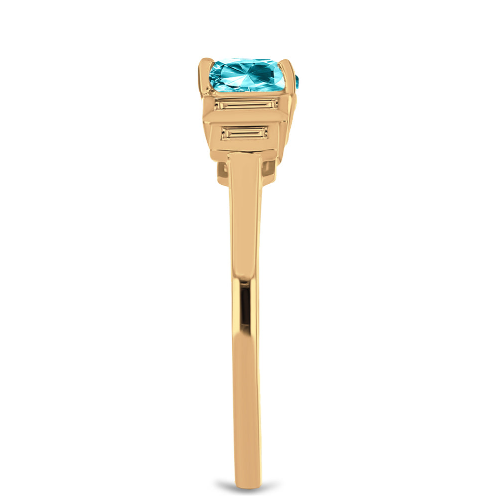 Inel din Argint 925 Placat cu Aur ( 2.11 grame ) cu Cuarț Paraiba și Zircon Alb 1.35 Carate 4 