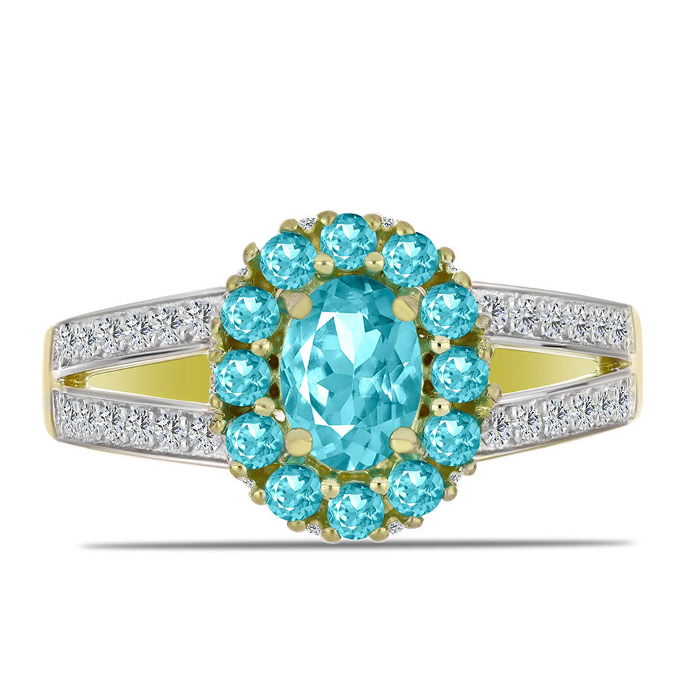 Inel din Argint 925 Placat cu Aur ( 3.88 grame ) cu Cuarț Paraiba și Topaz Alb 1.61 Carate 1 