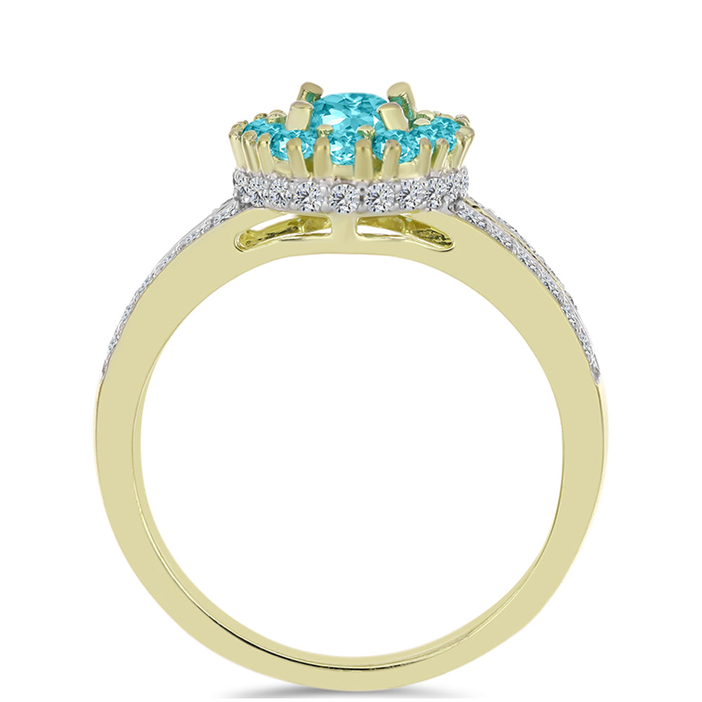 Inel din Argint 925 Placat cu Aur ( 3.88 grame ) cu Cuarț Paraiba și Topaz Alb 1.61 Carate