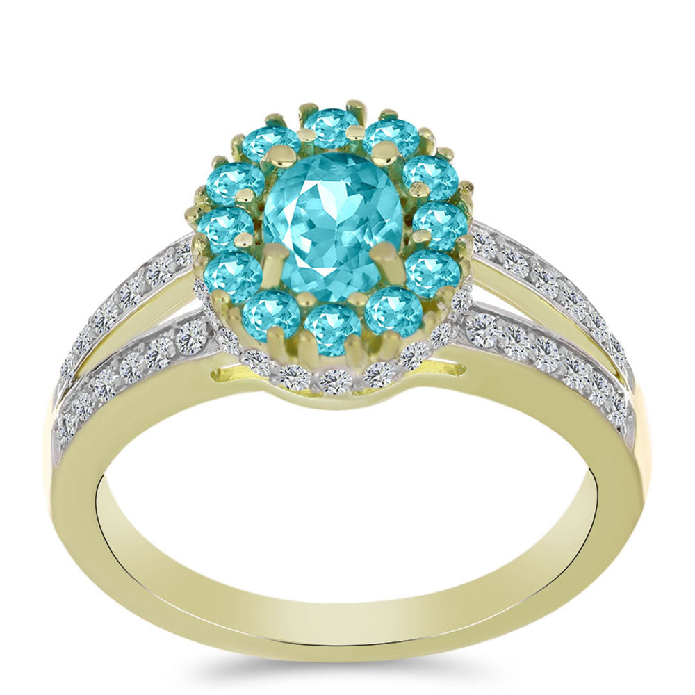 Inel din Argint 925 Placat cu Aur ( 3.88 grame ) cu Cuarț Paraiba și Topaz Alb 1.61 Carate